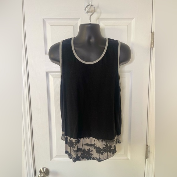 Carbon Asymmetrical Black and White Sleeveless Tank Top - Picture 1 of 3